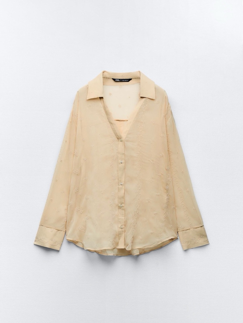 Zara Cream Sheer Button-Up Blouse